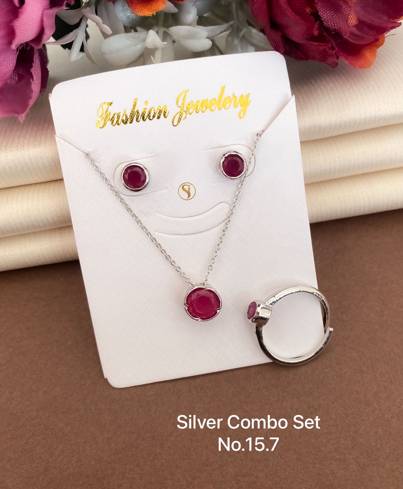 Silver Combo Pendant Butti And Ring Set Wholesale Online
